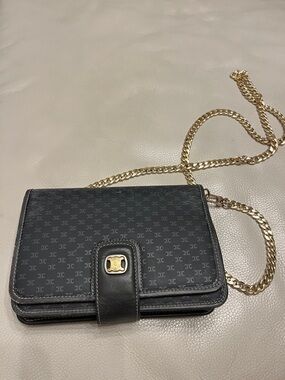 Celine Slate Blue Macadam Crossbody Wallet with Gray Leather Trim